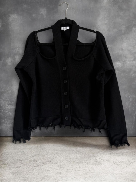 525 America Sweaters - 525 America Black Cutout Shoulder Button-Up Cardigan